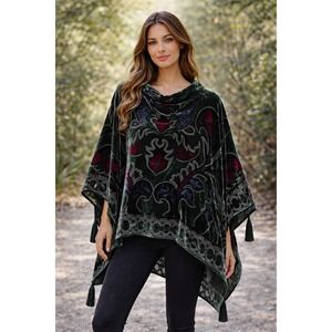 Chicos‎ Poncho Women M Velvet Burnout Black Whimsigoth Elegant Party Evening